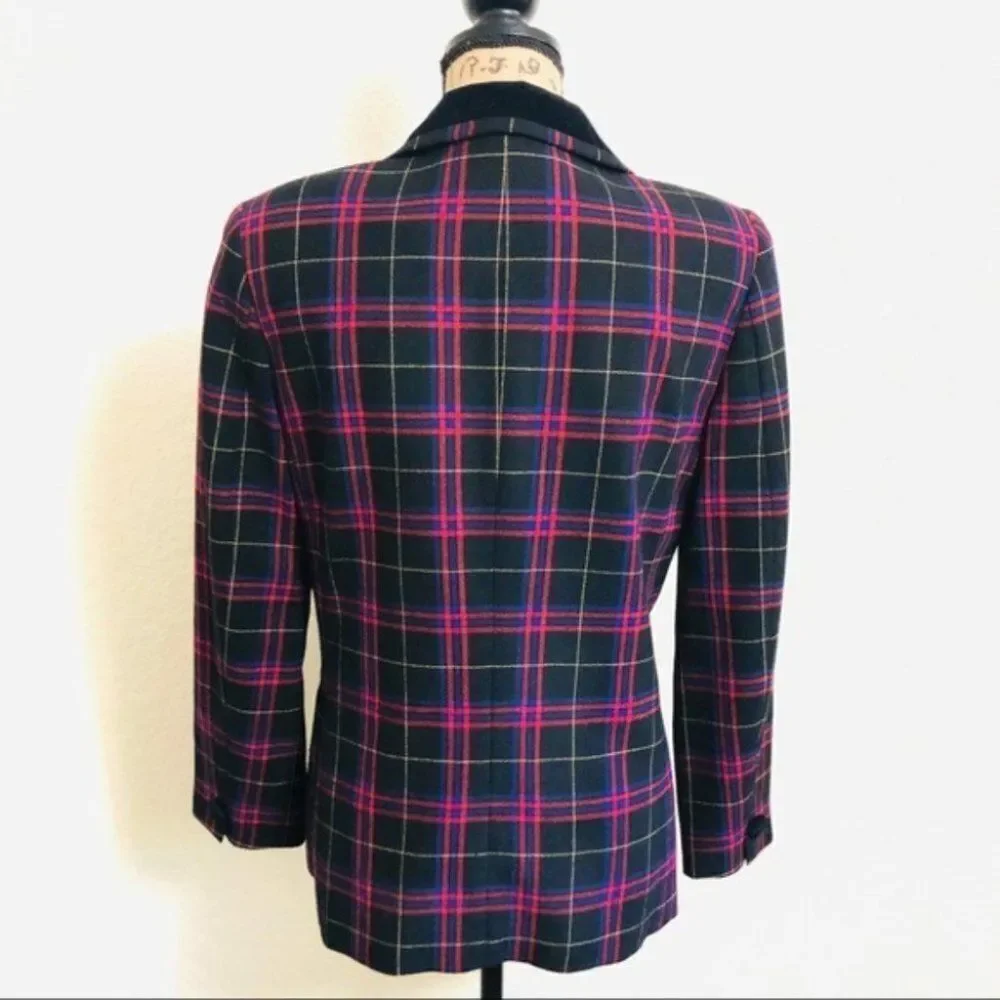 Vintage Dark Academia Plaid Blazer 100% Pure Wool Valerie Stevens